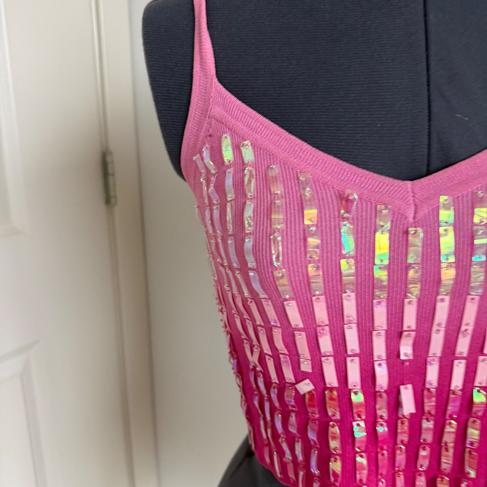 Vintage Sequin Beaded Ombré Pink Crop‎ Top